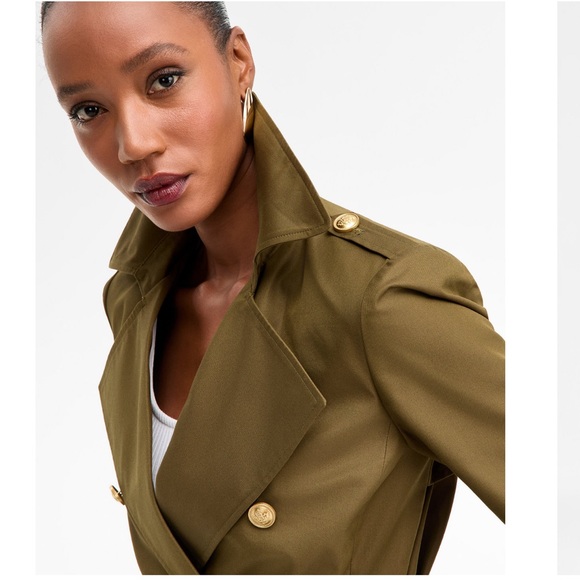 INC International Concepts Olive Double-Breasted Trench Coat size Medium - Picture 3 of 4